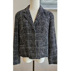 Coldwater Creek Women's‎ Wool Tweed Button Up Blazer Jacket Size 12 Petite Black